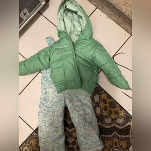 Columbia Mint Green Puffer Jacket with Pastel Patterned Pants &reversible coat